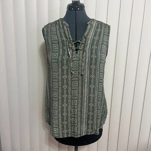 St. Johns Bay- Green and White striped sleeveless tunic  Size M